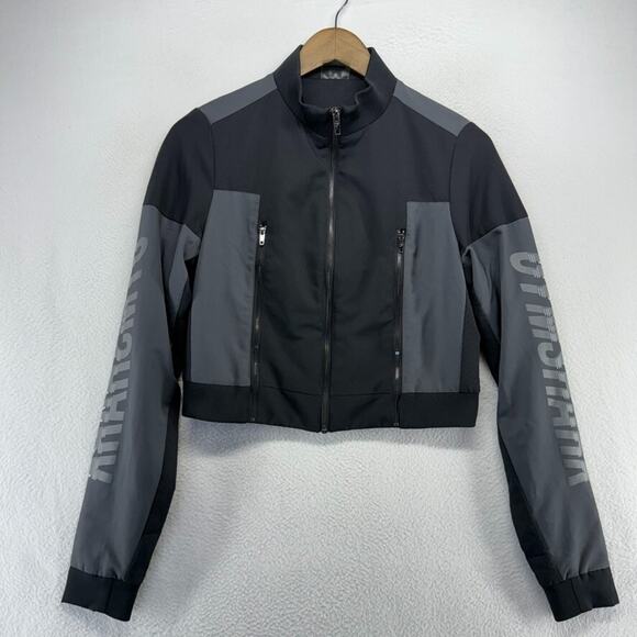 Gymshark Track jacket Women's Small Black Gray Turbo Cropped Full Zip Gym Crop - Picture 1 of 10